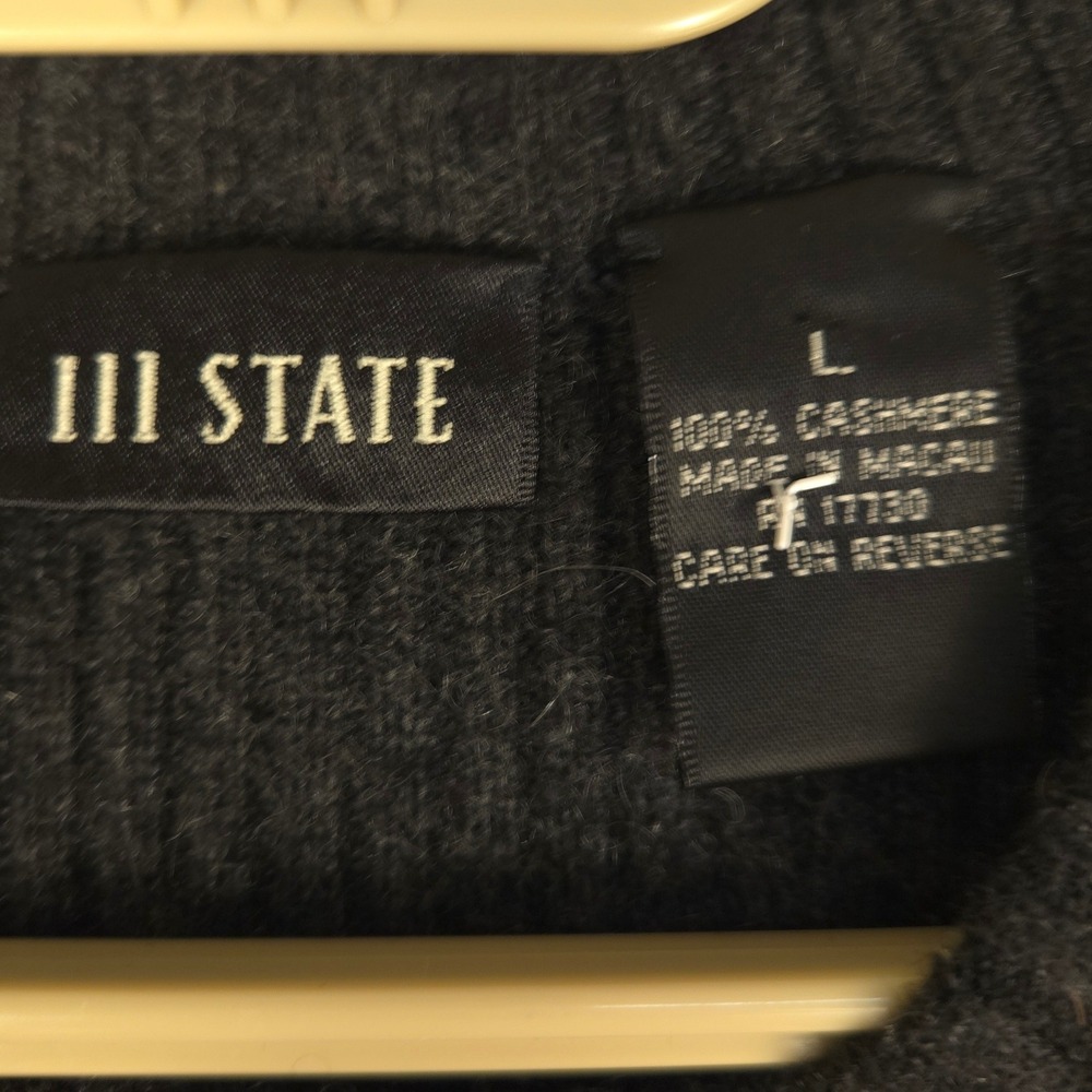 111‎ STATE Men's Charcoal Crew Neck Sweater 100% Cashmere Size L - Picture 3 of 6